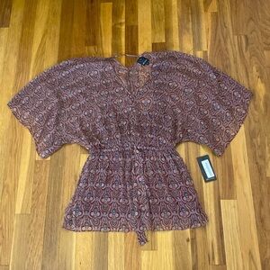 NWT Ella Moss Women’s Burgundy Printed V-Neck Blouse Size S